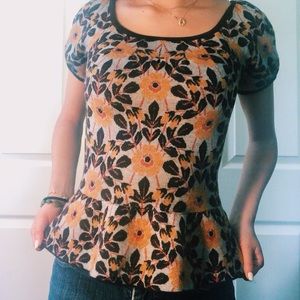 Vintage 80s Looking Peplum Floral Wool Top
